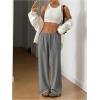 imageWomens Drawstring Waist Straight Streetwear Wide Leg Sweatpants Casual Loose Baggy Workout Long Summer PantsDeep Grey