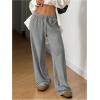 imageWomens Drawstring Waist Straight Streetwear Wide Leg Sweatpants Casual Loose Baggy Workout Long Summer PantsDeep Grey