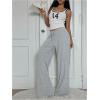 imageWomens Drawstring Waist Straight Streetwear Wide Leg Sweatpants Casual Loose Baggy Workout Long Summer PantsGrey
