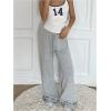 imageWomens Drawstring Waist Straight Streetwear Wide Leg Sweatpants Casual Loose Baggy Workout Long Summer PantsGrey