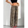imageWomens Drawstring Waist Straight Streetwear Wide Leg Sweatpants Casual Loose Baggy Workout Long Summer PantsLeopard Brown