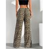 imageWomens Drawstring Waist Straight Streetwear Wide Leg Sweatpants Casual Loose Baggy Workout Long Summer PantsLeopard Brown