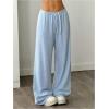 imageWomens Drawstring Waist Straight Streetwear Wide Leg Sweatpants Casual Loose Baggy Workout Long Summer PantsLight Blue