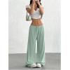 imageWomens Drawstring Waist Straight Streetwear Wide Leg Sweatpants Casual Loose Baggy Workout Long Summer PantsLight Green
