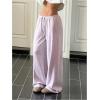 imageWomens Drawstring Waist Straight Streetwear Wide Leg Sweatpants Casual Loose Baggy Workout Long Summer PantsMauve Purple