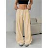 imageWomens Drawstring Waist Straight Streetwear Wide Leg Sweatpants Casual Loose Baggy Workout Long Summer PantsPlain Apricot