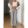 imageWomens Drawstring Waist Straight Streetwear Wide Leg Sweatpants Casual Loose Baggy Workout Long Summer PantsPlain Grey