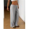 imageWomens Drawstring Waist Straight Streetwear Wide Leg Sweatpants Casual Loose Baggy Workout Long Summer PantsPlain Grey