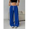 imageWomens Drawstring Waist Straight Streetwear Wide Leg Sweatpants Casual Loose Baggy Workout Long Summer PantsRoyal Blue