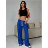 imageWomens Drawstring Waist Straight Streetwear Wide Leg Sweatpants Casual Loose Baggy Workout Long Summer PantsRoyal Blue