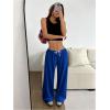 imageWomens Drawstring Waist Straight Streetwear Wide Leg Sweatpants Casual Loose Baggy Workout Long Summer PantsRoyal Blue