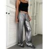 imageWomens Drawstring Waist Straight Streetwear Wide Leg Sweatpants Casual Loose Baggy Workout Long Summer PantsSilver