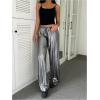 imageWomens Drawstring Waist Straight Streetwear Wide Leg Sweatpants Casual Loose Baggy Workout Long Summer PantsSilver