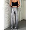 imageWomens Drawstring Waist Straight Streetwear Wide Leg Sweatpants Casual Loose Baggy Workout Long Summer PantsSilver