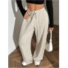 imageWomens Drawstring Waist Straight Streetwear Wide Leg Sweatpants Casual Loose Baggy Workout Long Summer PantsSolid Beige