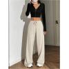 imageWomens Drawstring Waist Straight Streetwear Wide Leg Sweatpants Casual Loose Baggy Workout Long Summer PantsSolid Beige