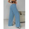 imageWomens Drawstring Waist Straight Streetwear Wide Leg Sweatpants Casual Loose Baggy Workout Long Summer PantsSolid Blue