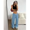 imageWomens Drawstring Waist Straight Streetwear Wide Leg Sweatpants Casual Loose Baggy Workout Long Summer PantsSolid Blue