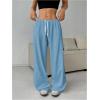 imageWomens Drawstring Waist Straight Streetwear Wide Leg Sweatpants Casual Loose Baggy Workout Long Summer PantsSolid Blue