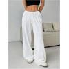 imageWomens Drawstring Waist Straight Streetwear Wide Leg Sweatpants Casual Loose Baggy Workout Long Summer PantsWhite