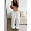 imageWomens Drawstring Waist Straight Streetwear Wide Leg Sweatpants Casual Loose Baggy Workout Long Summer PantsWhite