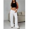 imageWomens Drawstring Waist Straight Streetwear Wide Leg Sweatpants Casual Loose Baggy Workout Long Summer PantsWhite