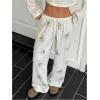 imageWomens Drawstring Waist Straight Streetwear Wide Leg Sweatpants Casual Loose Baggy Workout Long Summer PantsWhite Graphic