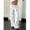 imageWomens Drawstring Waist Straight Streetwear Wide Leg Sweatpants Casual Loose Baggy Workout Long Summer PantsWhite Graphic