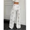 imageWomens Drawstring Waist Straight Streetwear Wide Leg Sweatpants Casual Loose Baggy Workout Long Summer PantsWhite Graphic