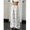 imageWomens Drawstring Waist Straight Streetwear Wide Leg Sweatpants Casual Loose Baggy Workout Long Summer PantsWhite Graphic