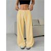imageWomens Drawstring Waist Straight Streetwear Wide Leg Sweatpants Casual Loose Baggy Workout Long Summer PantsYellow