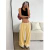 imageWomens Drawstring Waist Straight Streetwear Wide Leg Sweatpants Casual Loose Baggy Workout Long Summer PantsYellow