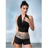 imageWomens Elastic Waist Skinny Mini Shorts Casual Low Rise Y2K Shorts LoungeBlack Leopard