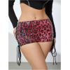 imageWomens Lace Up Rhinestone Leopard Shorts Elastic Low Waist Y2K Bodycon Mini Shorts ClubwearBurgundy