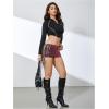 imageWomens Lace Up Rhinestone Leopard Shorts Elastic Low Waist Y2K Bodycon Mini Shorts ClubwearBurgundy
