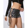 imageWomens Lace Up Rhinestone Leopard Shorts Elastic Low Waist Y2K Bodycon Mini Shorts ClubwearDark Grey