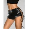 imageWomens Lace Up Rhinestone Leopard Shorts Elastic Low Waist Y2K Bodycon Mini Shorts ClubwearStar Black
