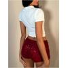 imageWomens Leopard Sequin Mini Shorts Drop Waist Skinny Y2K Shorts Club Rave BottomsRose Red
