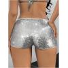 imageWomens Leopard Sequin Mini Shorts Drop Waist Skinny Y2K Shorts Club Rave BottomsSilver