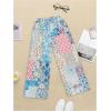imageWomens Patchwork Graphic Pant Colorblock High Waisted Straight Leg Boho PantsBlue
