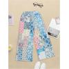 imageWomens Patchwork Graphic Pant Colorblock High Waisted Straight Leg Boho PantsBlue