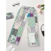 imageWomens Patchwork Graphic Pant Colorblock High Waisted Straight Leg Boho PantsGreen