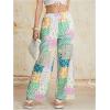 imageWomens Patchwork Graphic Pant Colorblock High Waisted Straight Leg Boho PantsGreen Multicolor