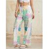 imageWomens Patchwork Graphic Pant Colorblock High Waisted Straight Leg Boho PantsGreen Multicolor