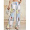imageWomens Patchwork Graphic Pant Colorblock High Waisted Straight Leg Boho PantsMulticoloured