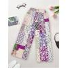 imageWomens Patchwork Graphic Pant Colorblock High Waisted Straight Leg Boho PantsPurple