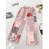 imageWomens Patchwork Graphic Pant Colorblock High Waisted Straight Leg Boho PantsRed