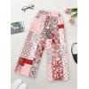 imageWomens Patchwork Graphic Pant Colorblock High Waisted Straight Leg Boho PantsRed