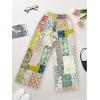 imageWomens Patchwork Graphic Pant Colorblock High Waisted Straight Leg Boho PantsYellow