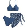 imageGirls 3 Piece Swimsuit Sets O Ring Wireless Bathing Suit with Ditsy Floral Mesh Cover Up SkirtDeep Blue